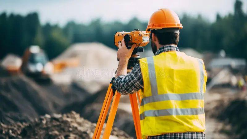 Topógrafo operando una estación total calibrada en obra