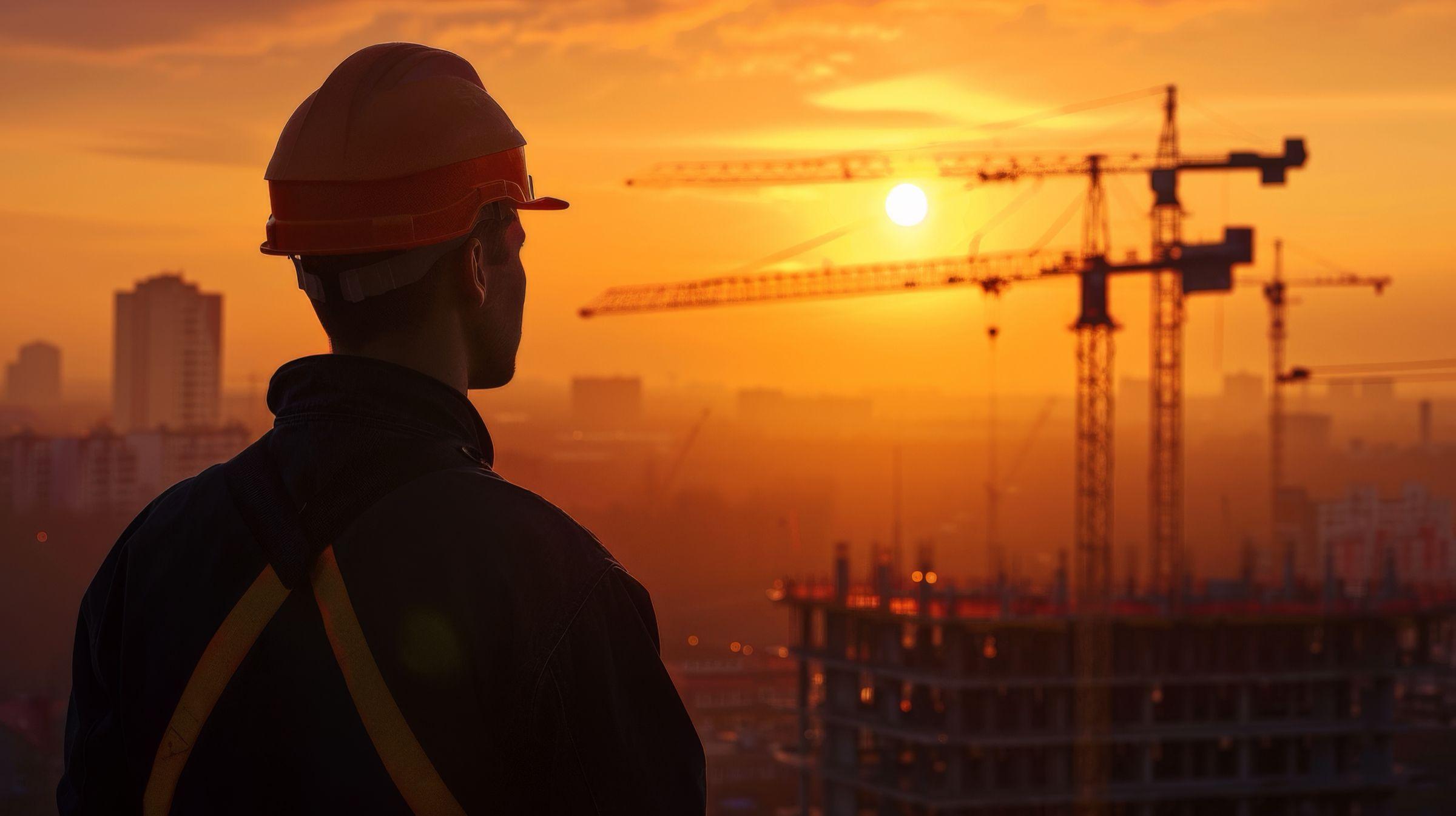 Edificio en construcción con grúa torre al atardecer en Lima